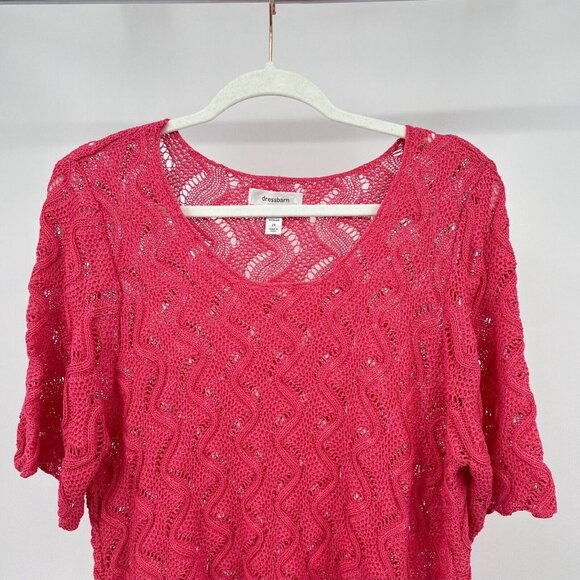 Dressbarn Women's Pink Crochet Knit Short Sleeve Top Coverup Size 2X - Picture 3 of 9